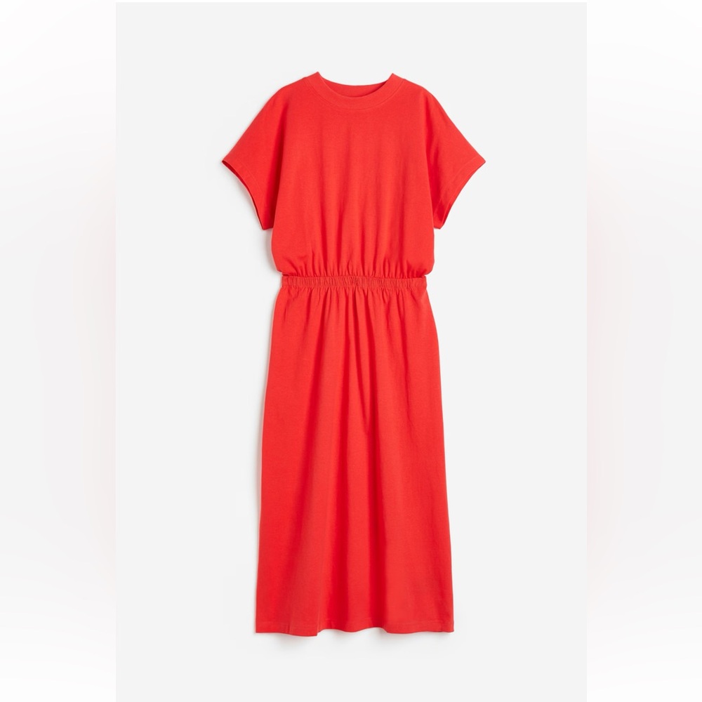 NWT H&M Smocked Waist Jersey Dress (Still in package) Bright Red